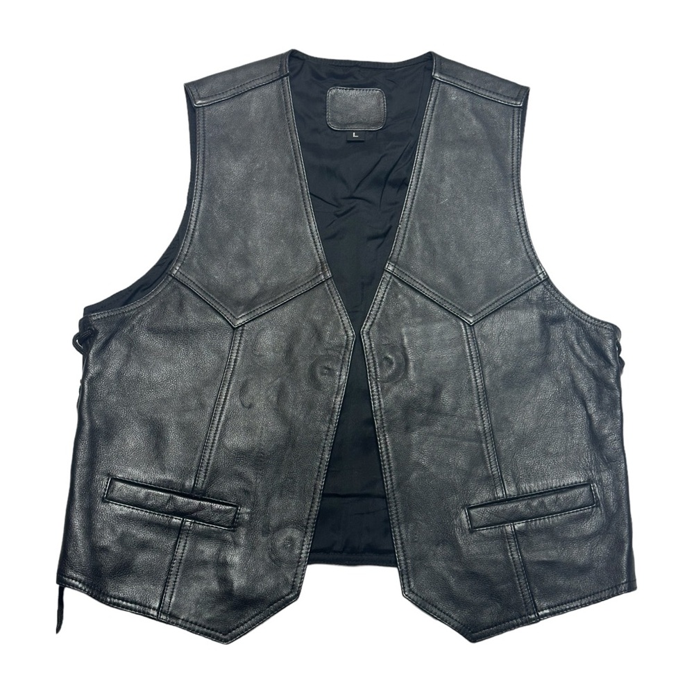 Women's Leather Black Motorcycle Vest Side Lace Up Size Large